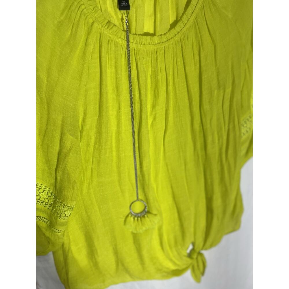 AGB 1X Yellow Boho Blouse Lace Sleeve With Necklace Attached